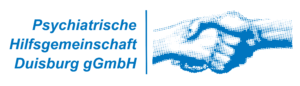 Logo der Psychiatrische Hilfsgemeinschaft Duisburg gGmbH mit blauem Handschlag-Symbol
